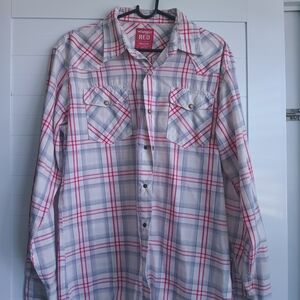 Wrangler Red and Gray Plaid Casual Button Down Shirt